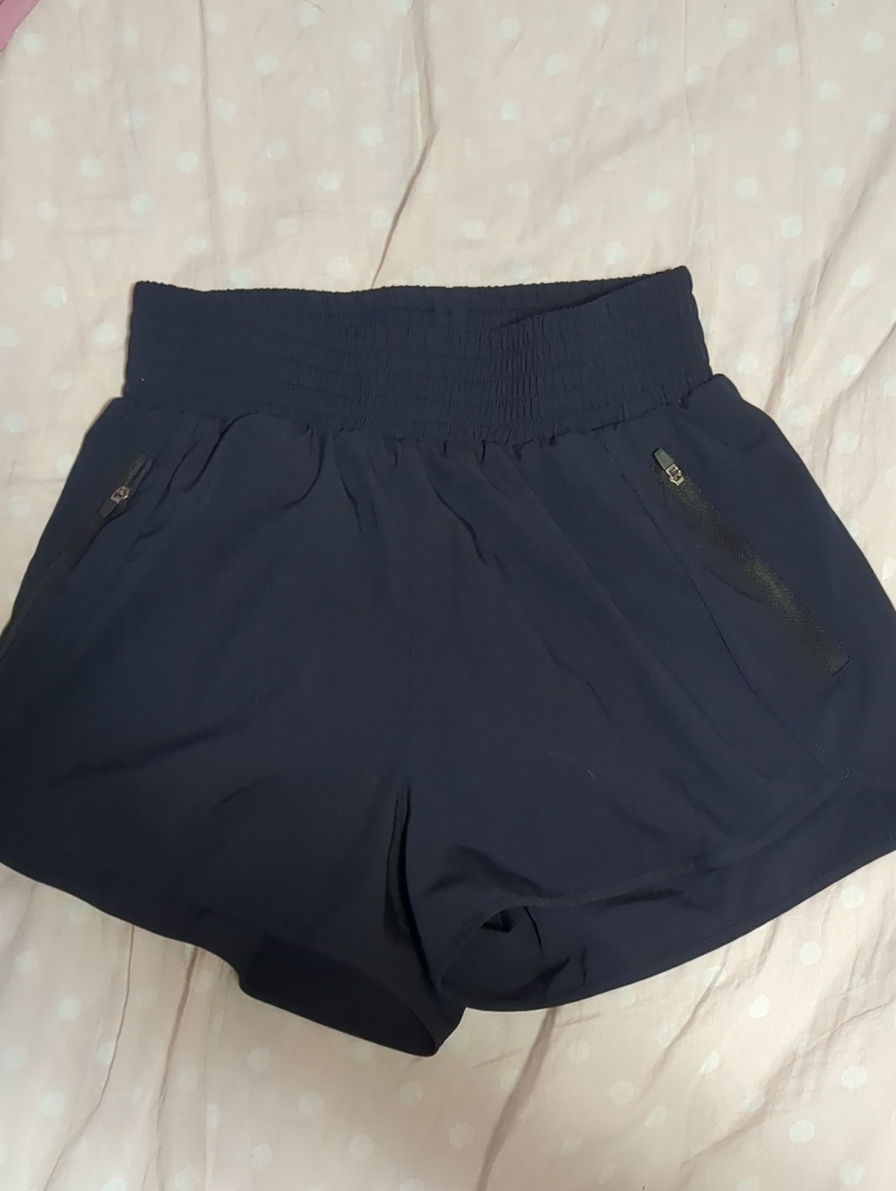 Navy Blue High-Waisted Running Shorts With Zippers